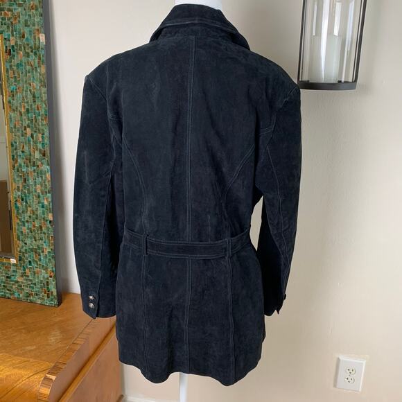 Vintage Jacquelyn Ferrar Size XL Black Suede Leather Belted Jacket Button Front - Picture 11 of 14